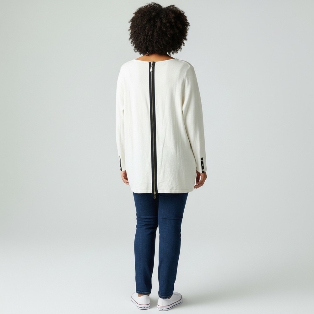 SOFT‎ SURROUNDINGS Cream Back Zip Tunic Sweater 2X Lightweight Relaxed Oversized